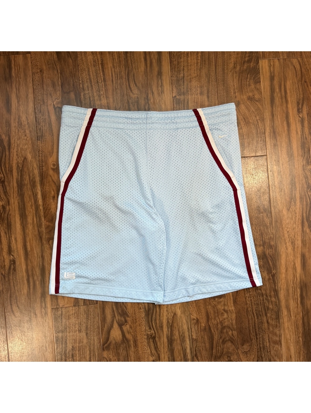 Vintage Y2K Nike LeBron James Basketball Shorts XL Light Blue Maroon Mesh Gym